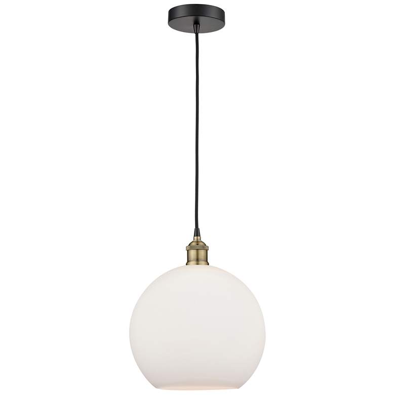 Image 1 Athens 11.75"W Black Brass Corded Mini Pendant w/ Matte White Shade