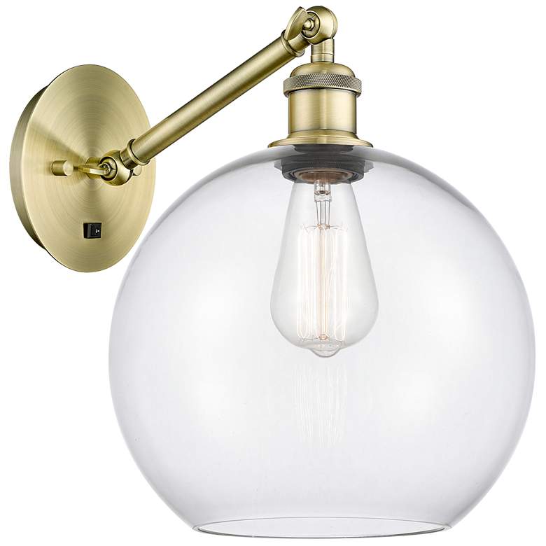 Image 1 Athens 12" High Antique Brass Adjustable Sconce with Clear Shade
