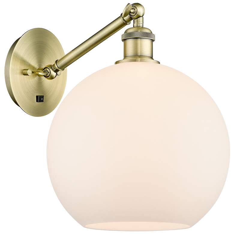 Image 1 Athens 12" High Antique Brass Adjustable Sconce with Matte White Shade
