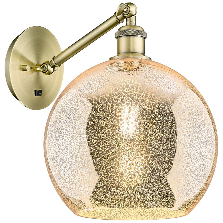 Image 1 Athens 12" High Antique Brass Adjustable Sconce with Mercury Shade