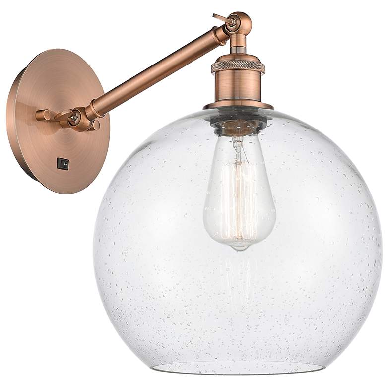 Image 1 Athens 12" High Antique Copper Adjustable Sconce with Seedy Shade