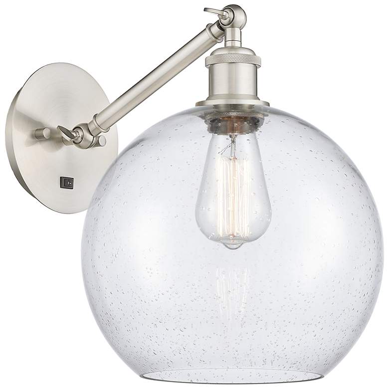 Image 1 Athens 12" High Brushed Satin Nickel Adjustable Sconce with Seedy Shade