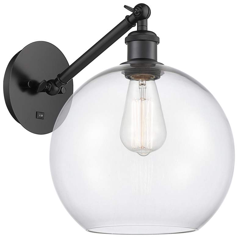 Image 1 Athens 12" High Matte Black Adjustable Sconce with Clear Shade