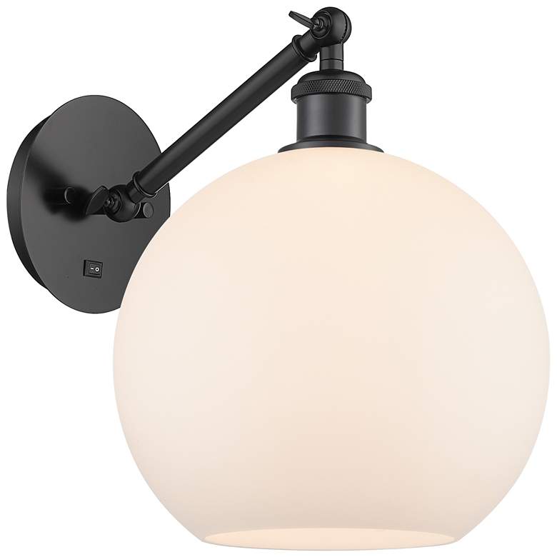 Image 1 Athens 12" High Matte Black Adjustable Sconce with Matte White Shade