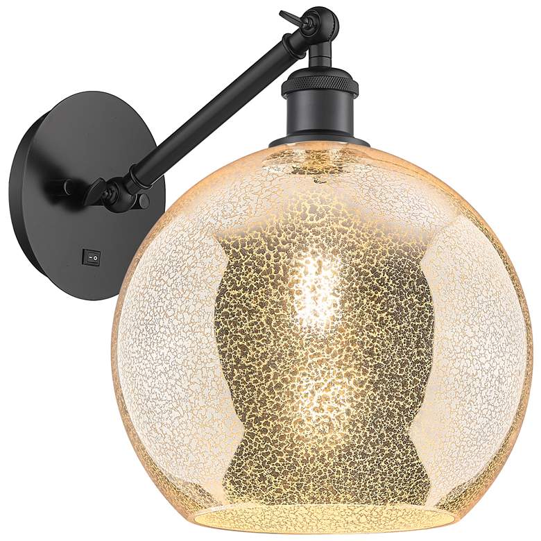 Image 1 Athens 12" High Matte Black Adjustable Sconce with Mercury Shade