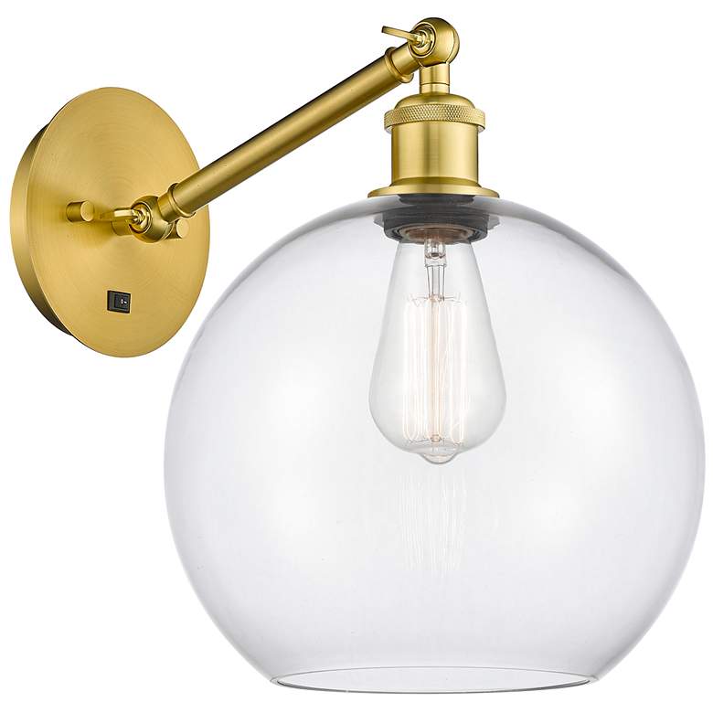 Image 1 Athens 12" High Satin Gold Adjustable Sconce with Clear Shade