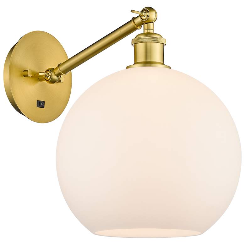Image 1 Athens 12" High Satin Gold Adjustable Sconce with Matte White Shade