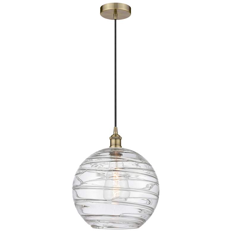 Image 1 Athens 12" Antique Brass Mini Pendant w/ Clear Deco Swirl Shade