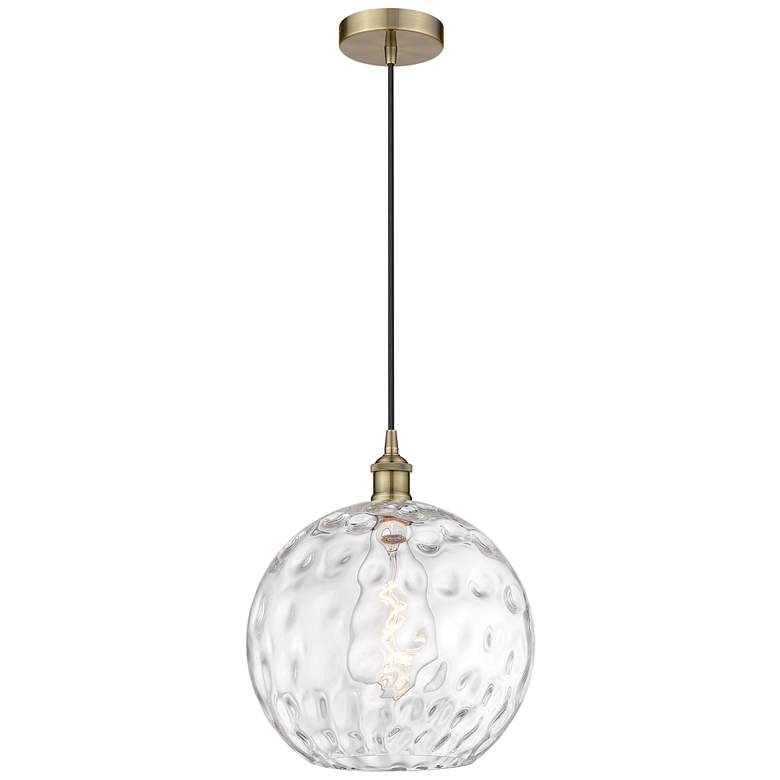 Image 1 Athens 12" Antique Brass Mini Pendant w/ Clear Water Glass Shade