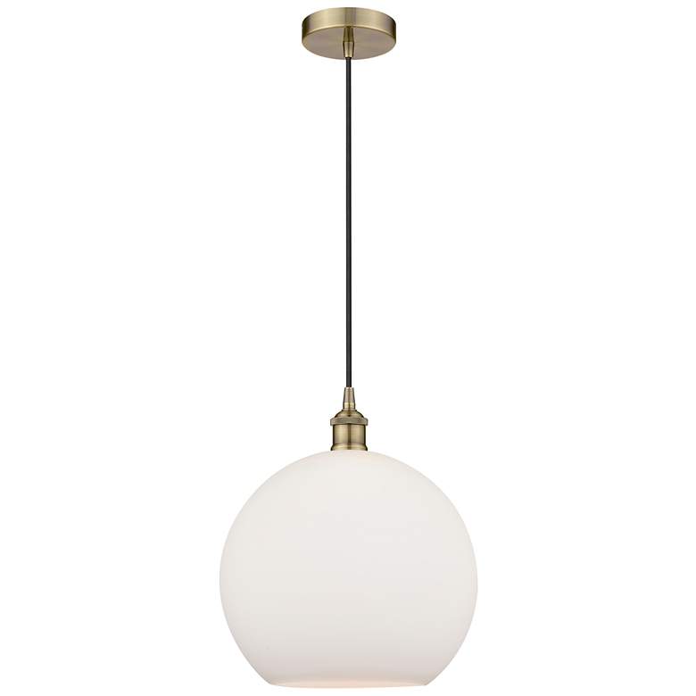 Image 1 Athens 12" Antique Brass Mini Pendant w/ Matte White Shade