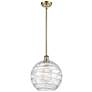 Athens 12" Antique Brass Stem Hung Mini Pendant w/ Clear Deco Swirl Sh