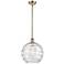 Athens 12" Antique Brass Stem Hung Mini Pendant w/ Clear Deco Swirl Sh