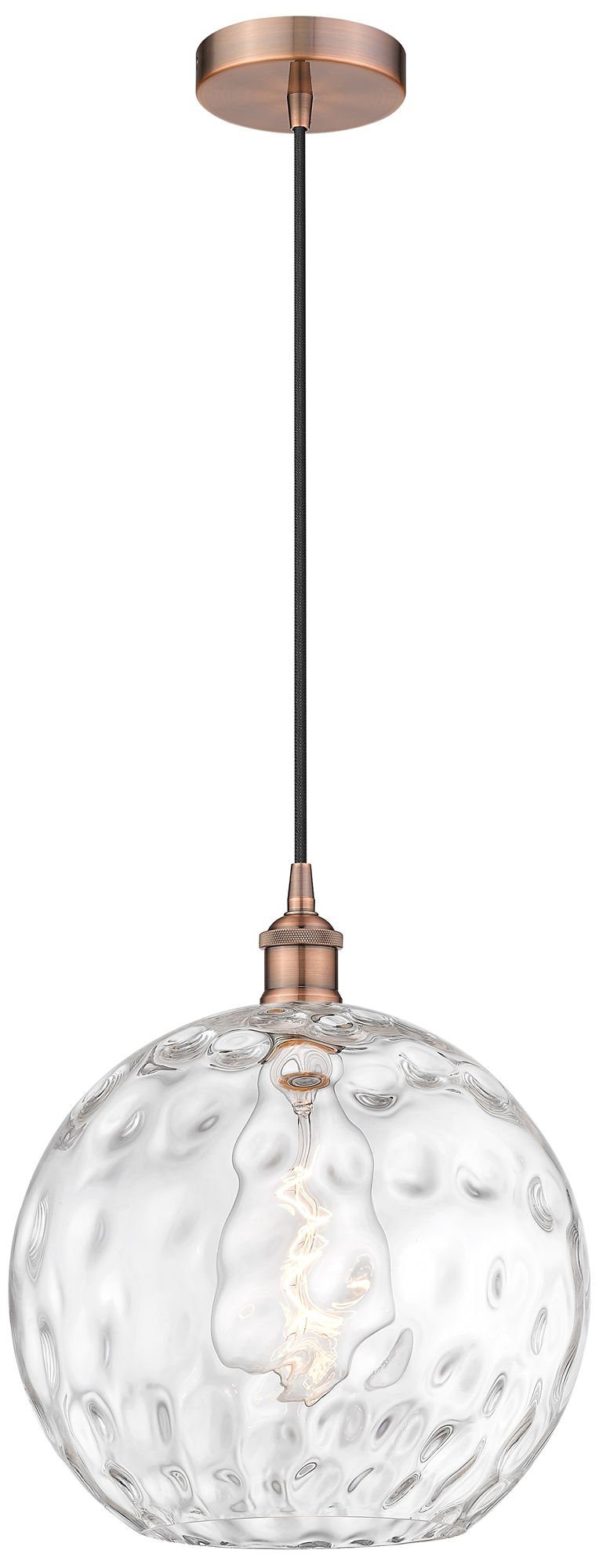 Athens 12" Antique Copper Mini Pendant w/ Clear Water Glass Shade