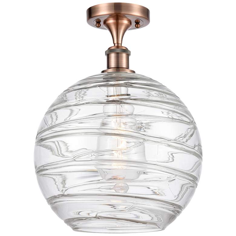 Image 1 Athens 12" Antique Copper Semi Flush Mount w/ Clear Deco Swirl Shade