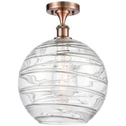 Athens 12" Antique Copper Semi Flush Mount w/ Clear Deco Swirl Shade