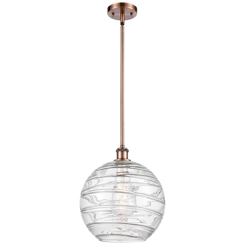 Image 1 Athens 12" Antique Copper Stem Hung Mini Pendant w/ Clear Deco Swirl S