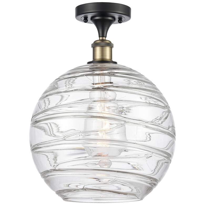 Image 1 Athens 12" Black Antique Brass Semi Flush Mount w/ Clear Deco Swirl Sh
