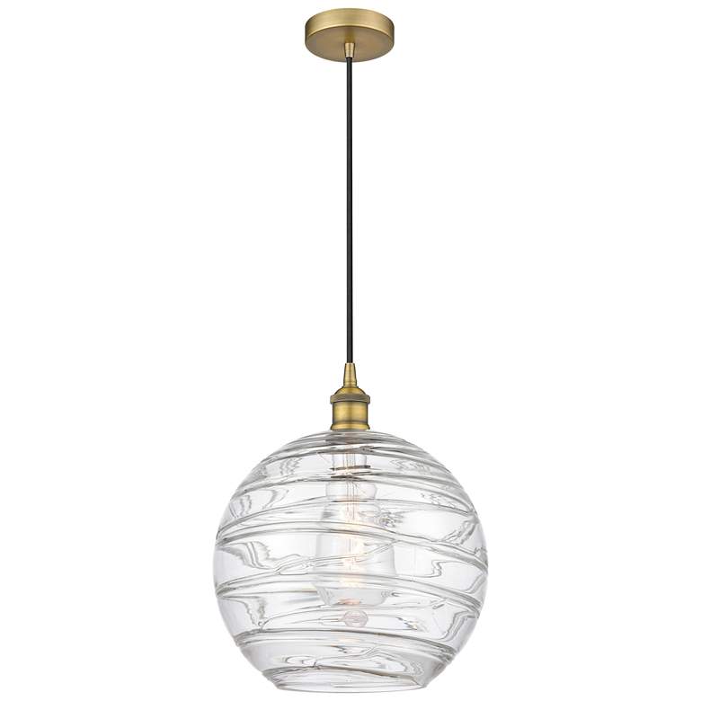 Image 1 Athens 12" Brushed Brass Mini Pendant w/ Clear Deco Swirl Shade
