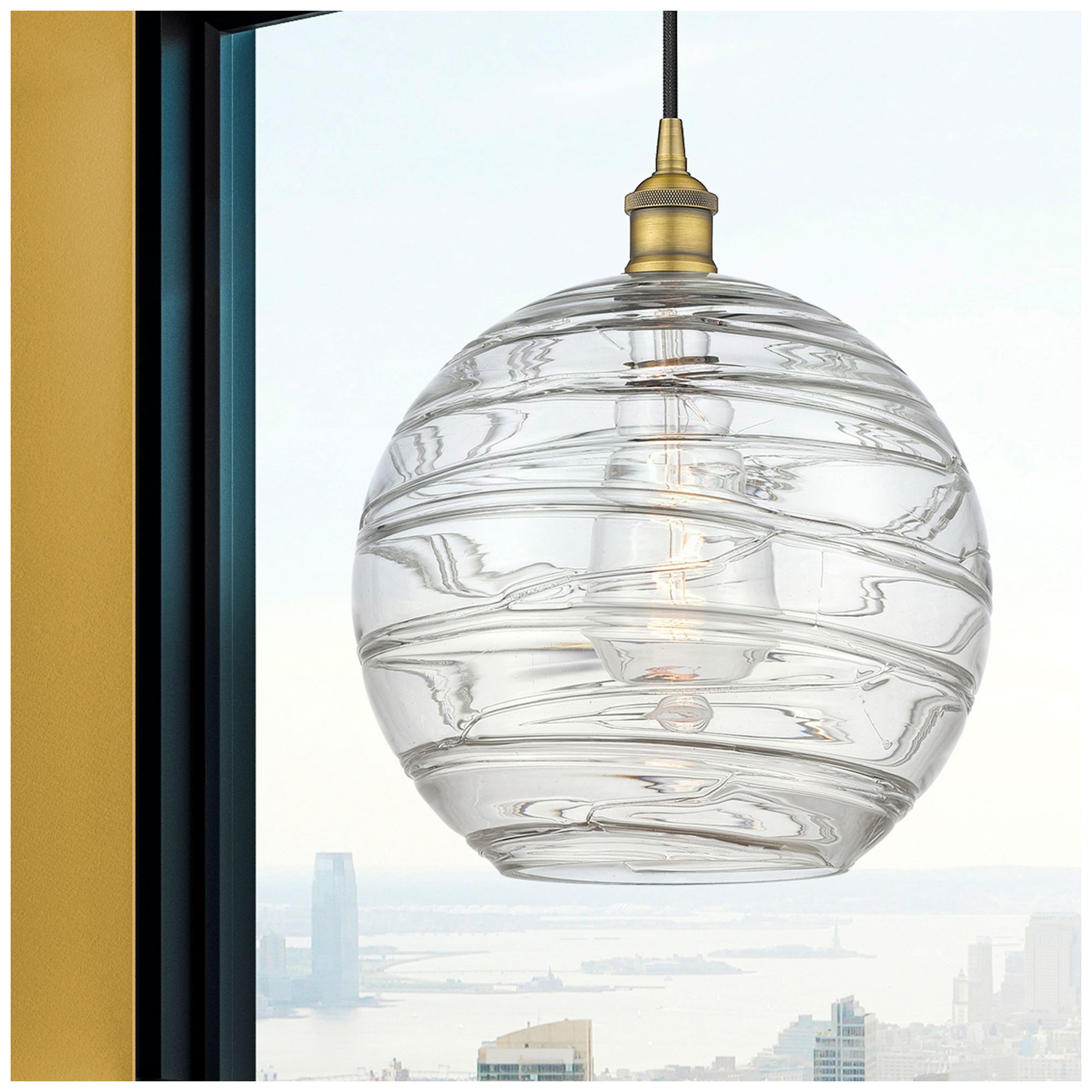 Image 2 Athens 12" Brushed Brass Mini Pendant w/ Clear Deco Swirl Shade more views