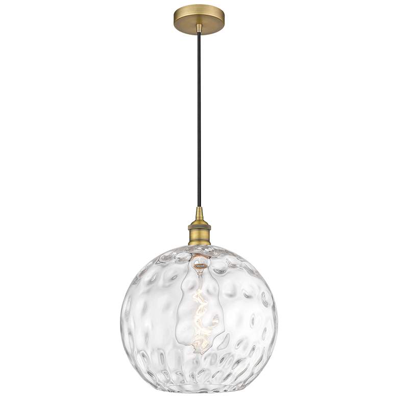 Image 1 Athens 12" Brushed Brass Mini Pendant w/ Clear Water Glass Shade