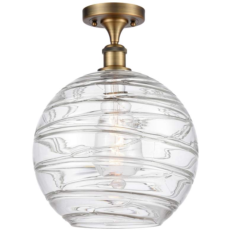 Image 1 Athens 12" Brushed Brass Semi Flush Mount w/ Clear Deco Swirl Shade