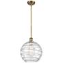 Athens 12" Brushed Brass Stem Hung Mini Pendant w/ Clear Deco Swirl Sh