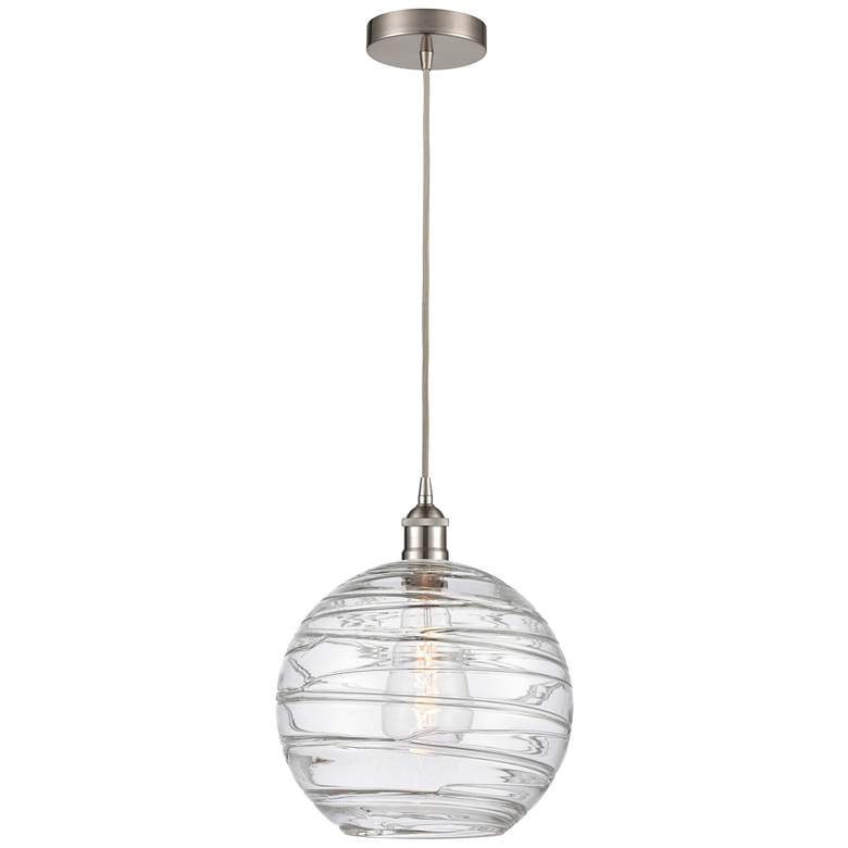Image 1 Athens 12 inch Brushed Satin Nickel Mini Pendant w/ Clear Deco Swirl Shade