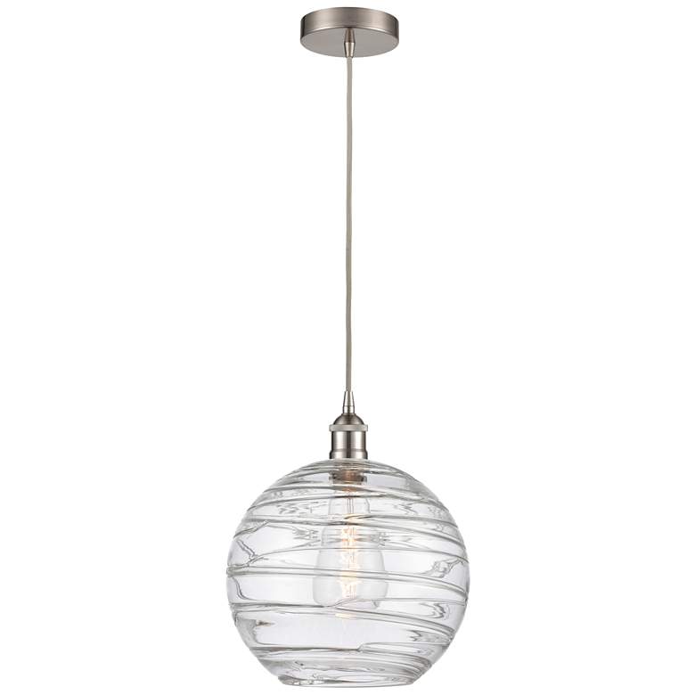 Image 1 Athens 12" Brushed Satin Nickel Mini Pendant w/ Clear Deco Swirl Shade