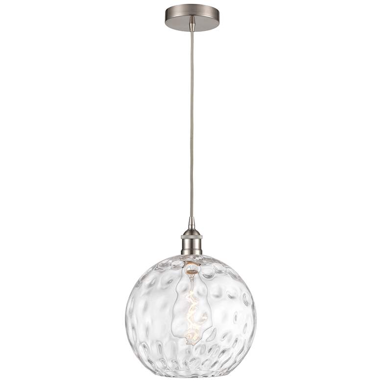 Image 1 Athens 12" Brushed Satin Nickel Mini Pendant w/ Clear Water Glass Shad