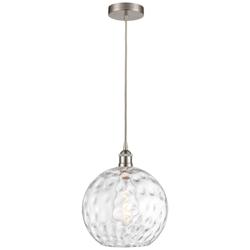 Athens 12" Brushed Satin Nickel Mini Pendant w/ Clear Water Glass Shad