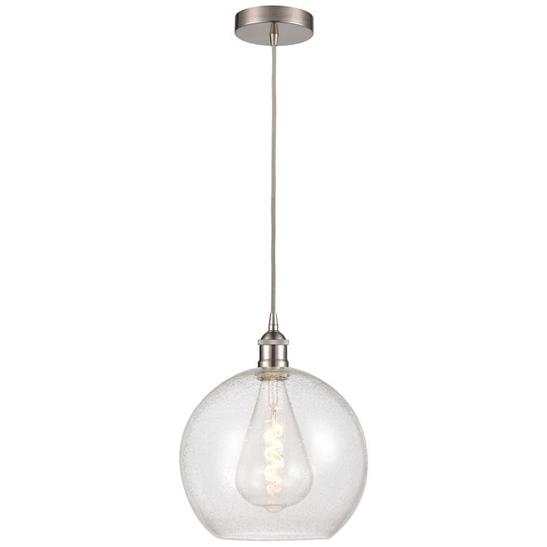 Image 1 Athens 12" Brushed Satin Nickel Mini Pendant w/ Seedy Shade