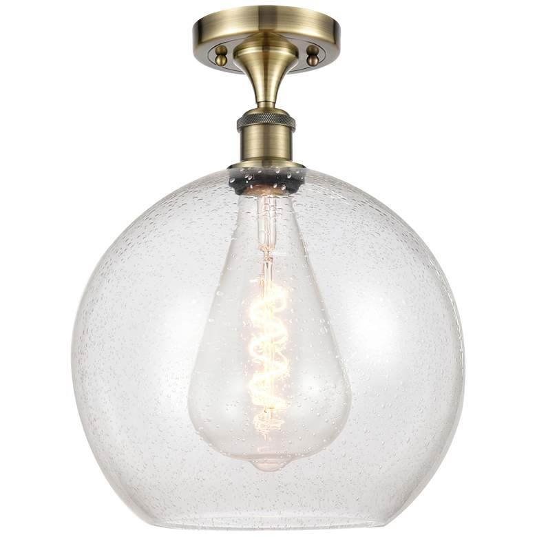Image 1 Athens 12" LED Semi-Flush Mount - Antique Brass - Seedy Shade