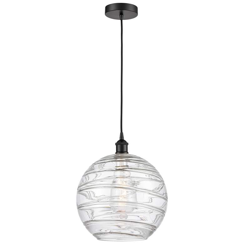 Image 1 Athens 12" Matte Black Mini Pendant w/ Clear Deco Swirl Shade
