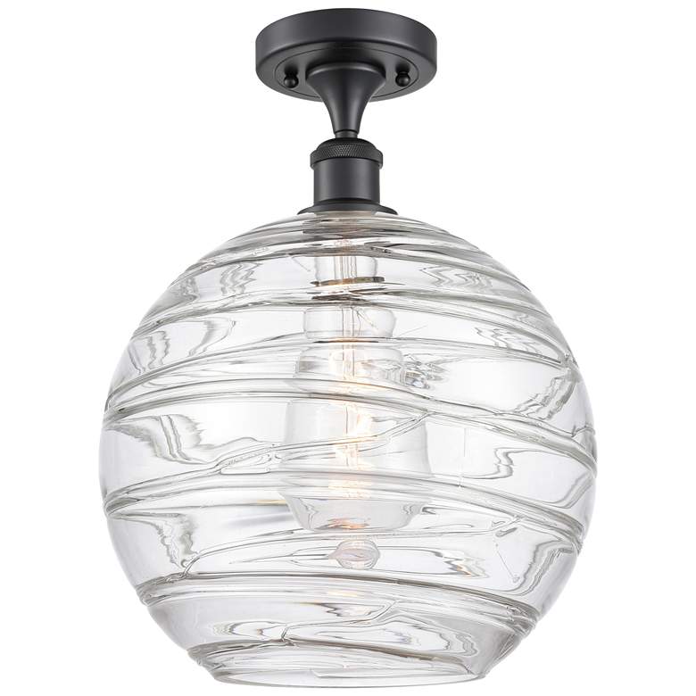 Image 1 Athens 12" Matte Black Semi Flush Mount w/ Clear Deco Swirl Shade