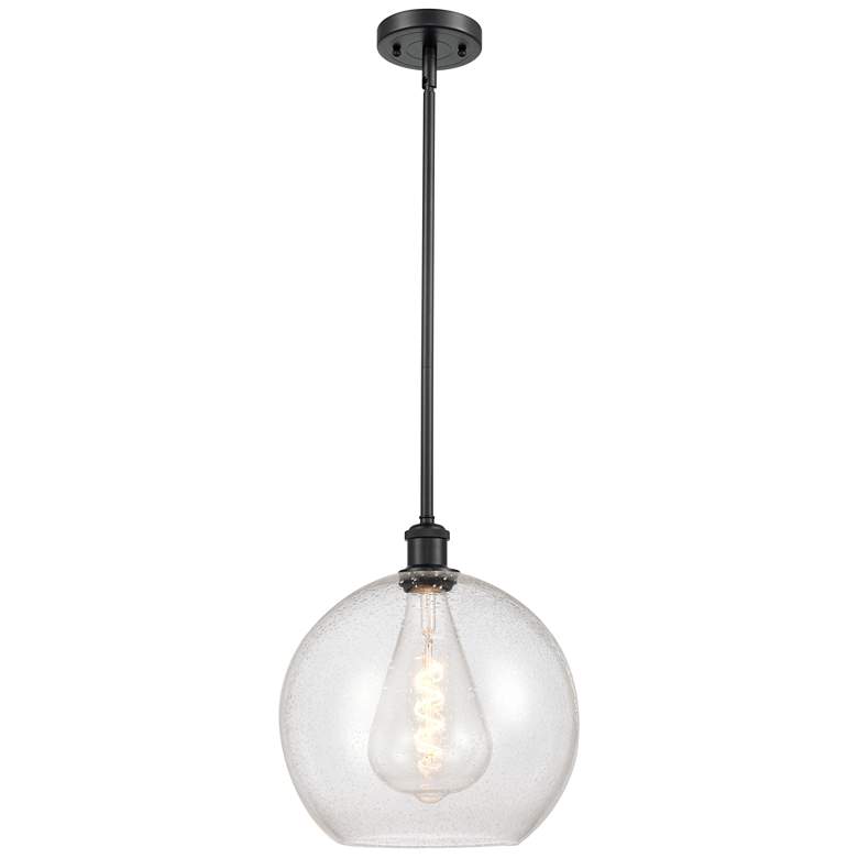 Image 1 Athens 12" Matte Black Stem Hung Mini Pendant w/ Seedy Shade