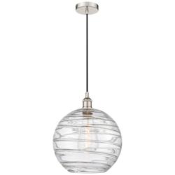 Athens 12" Polished Nickel Mini Pendant w/ Clear Deco Swirl Shade
