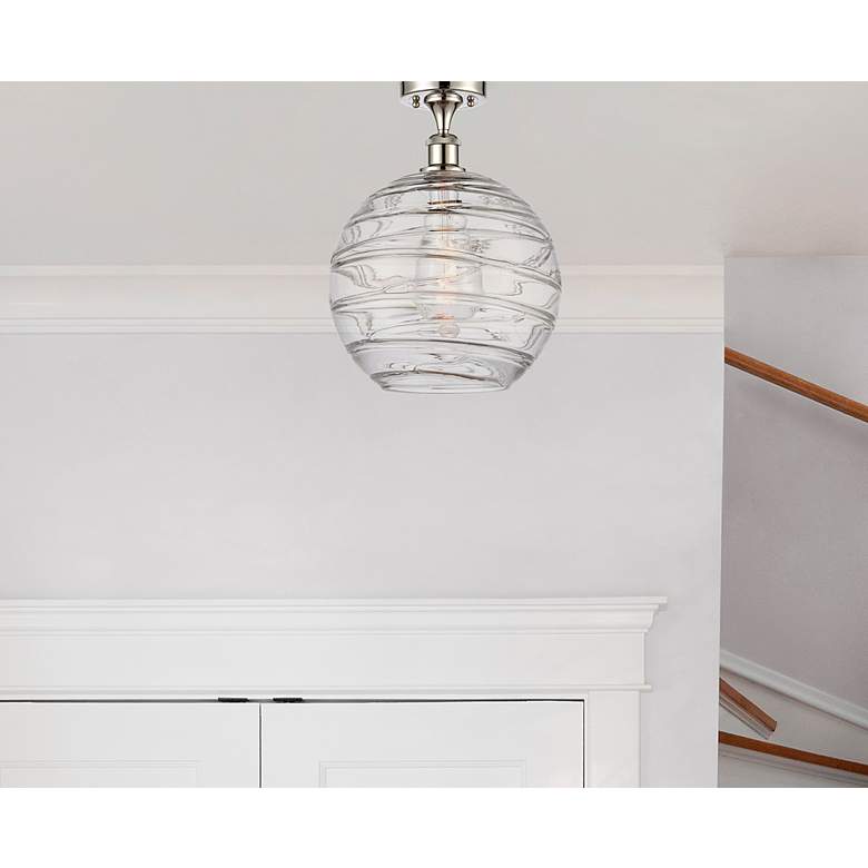 Image 3 Athens 12" Polished Nickel Semi Flush Mount w/ Clear Deco Swirl Shade more views