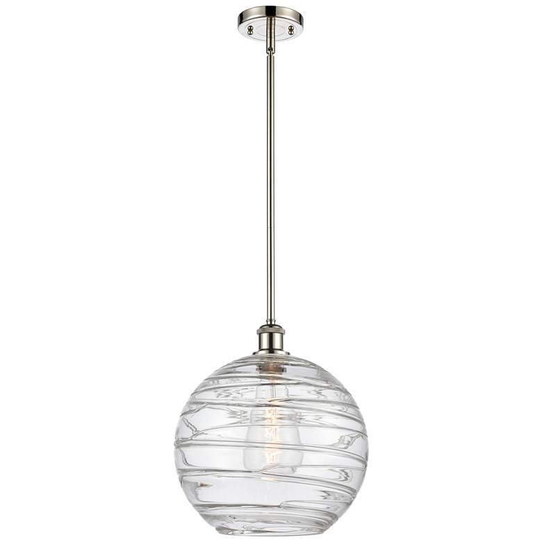 Image 1 Athens 12" Polished Nickel Stem Hung Mini Pendant w/ Clear Deco Swirl