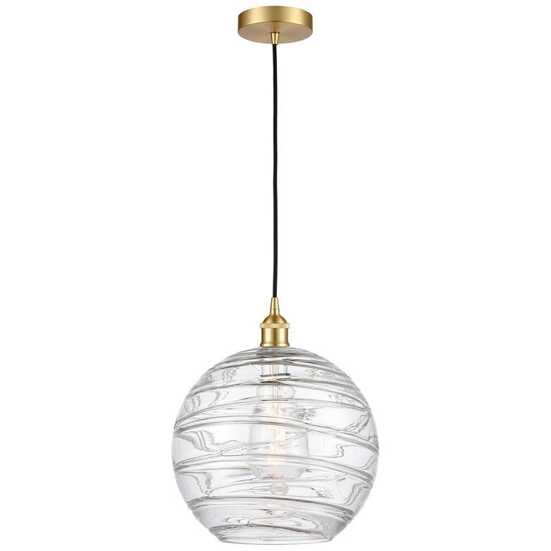Image 1 Athens 12" Satin Gold Mini Pendant w/ Clear Deco Swirl Shade