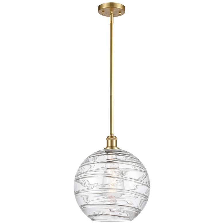Image 1 Athens 12 inch Satin Gold Stem Hung Mini Pendant w/ Clear Deco Swirl Shade