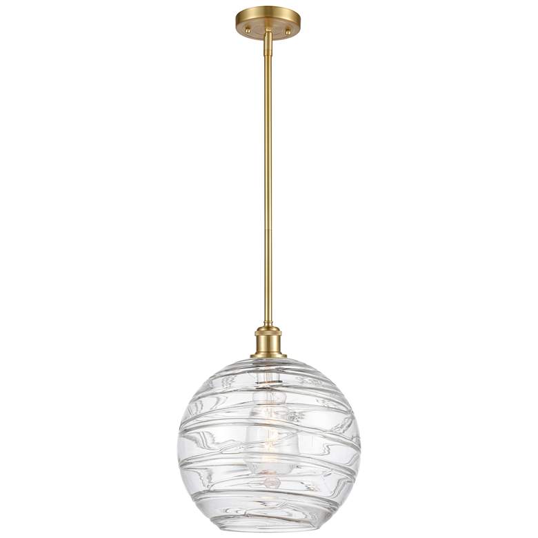 Image 1 Athens 12" Satin Gold Stem Hung Mini Pendant w/ Clear Deco Swirl Shade