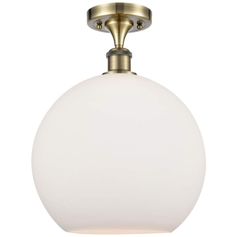 Image 1 Athens 12" Semi-Flush Mount - Antique Brass - Matte White Shade