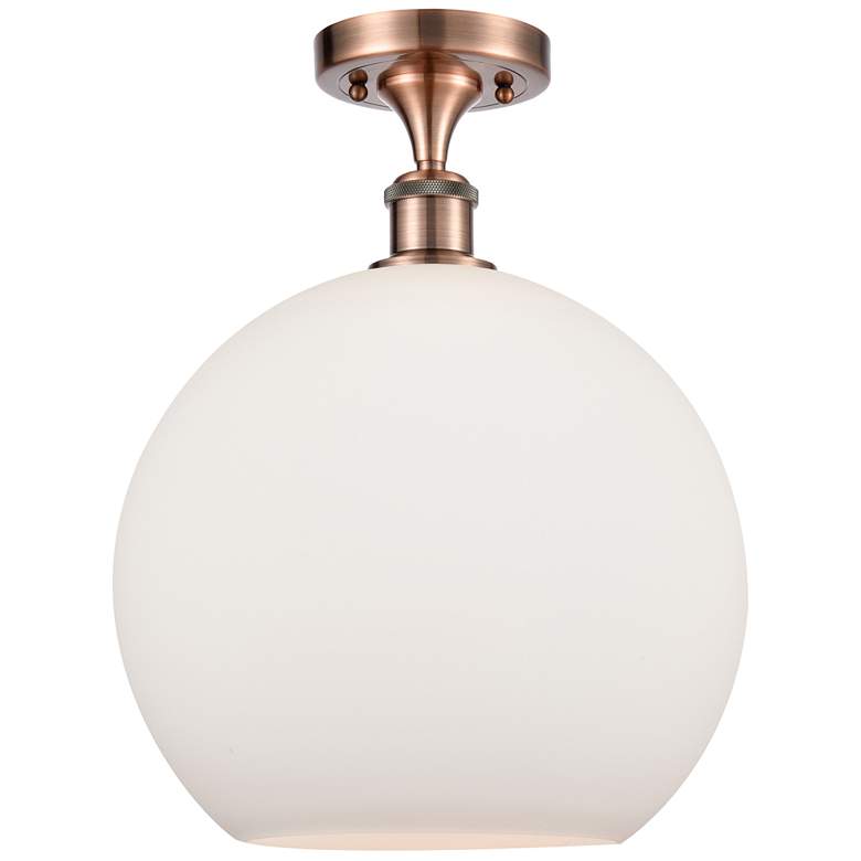 Image 1 Athens 12" Semi-Flush Mount - Antique Copper - Matte White Shade