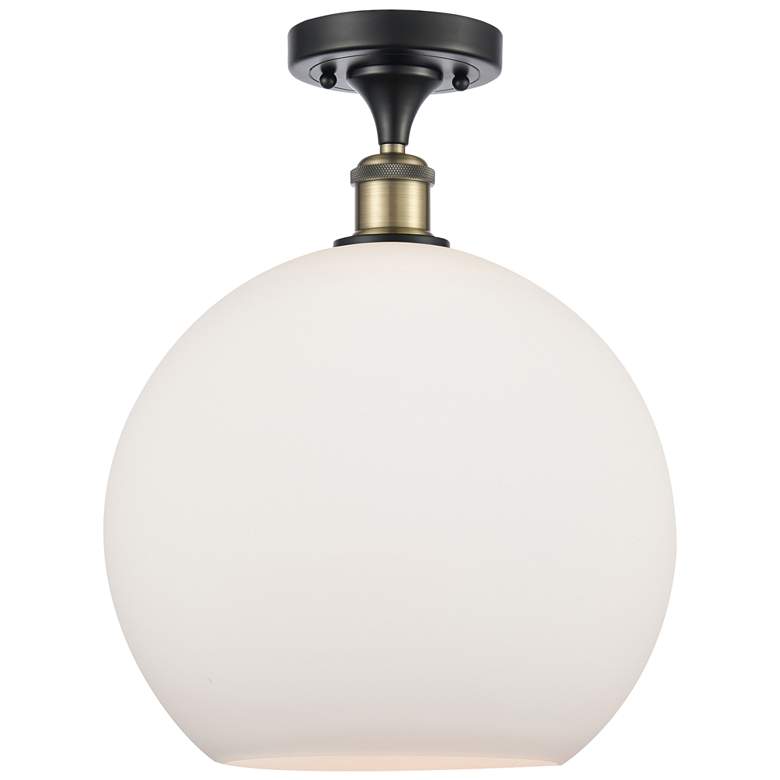 Image 1 Athens 12" Semi-Flush Mount - Black Antique Brass - Matte White Shade
