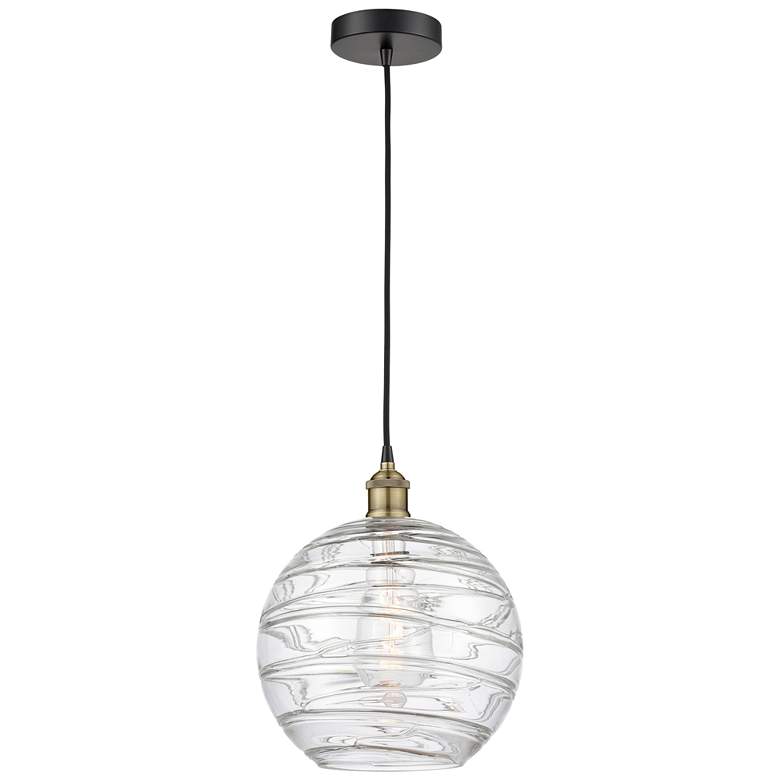 Image 1 Athens 12" Wide Black Brass Corded Mini Pendant w/ Deco Swirl Shade