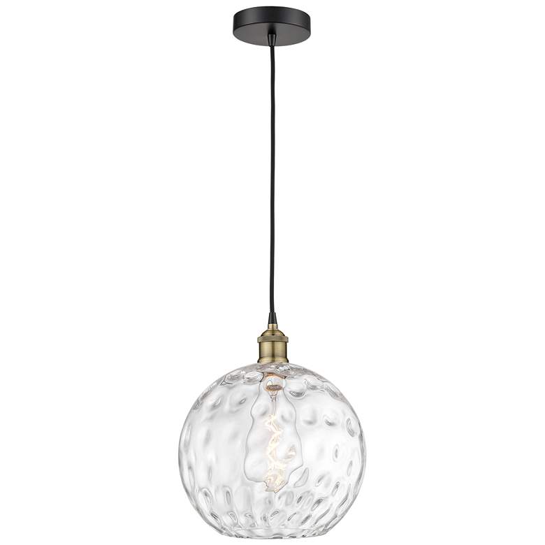 Image 1 Athens 12"W Black Brass Corded Mini Pendant w/ Water Glass Shade