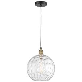 Athens 12"W Black Brass Corded Mini Pendant w/ Water Glass Shade Athens 12"W Black Brass Corded Mini Pendant w/ Water Glass Shade