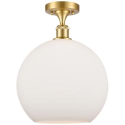 Athens  12" LED Semi-Flush Mount - Satin Gold - Matte White Shade