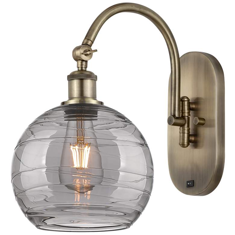 Image 1 Athens 13.38"H Antique Brass Adjustable Sconce w/ Smoke Swirl Shade