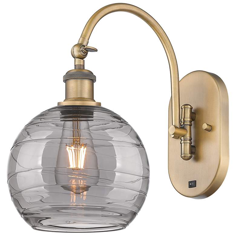 Image 1 Athens 13.38"H Brushed Brass Adjustable Sconce w/ Smoke Swirl Shade